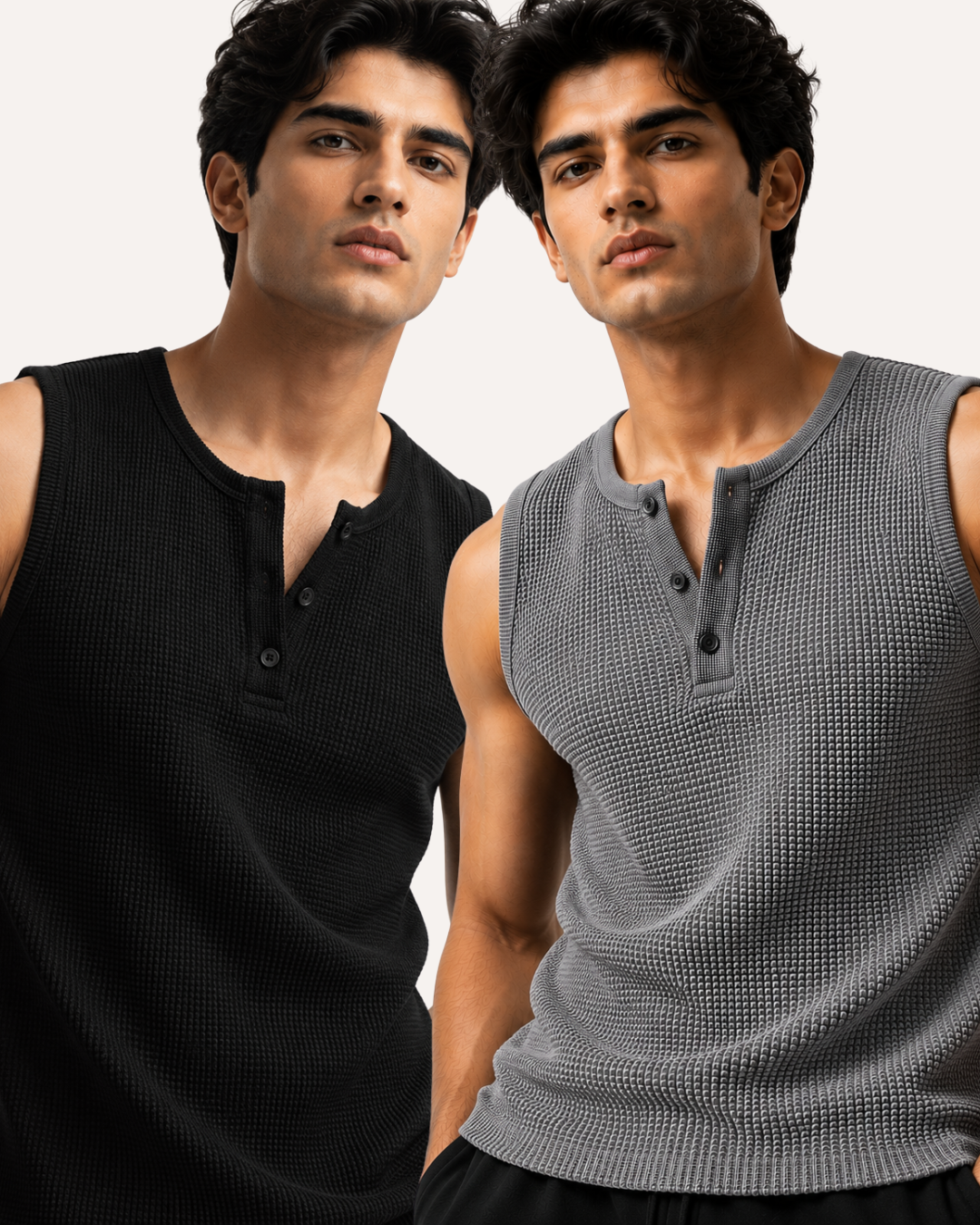 Pack of 2 Waffle Knitted Henley Sando Tank Tops