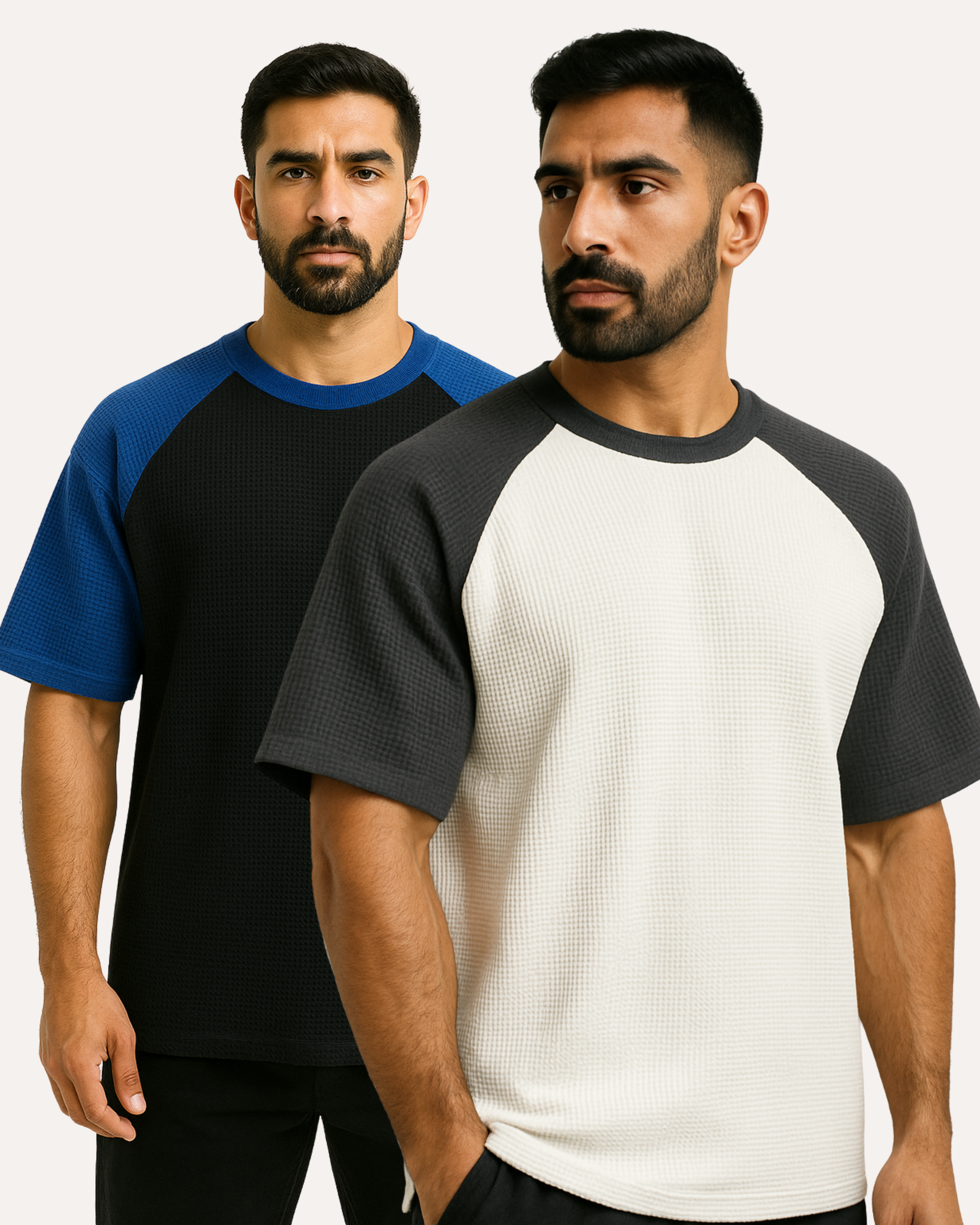 Pack of 2 Oversized Raglan Waffle Knit T-Shirts