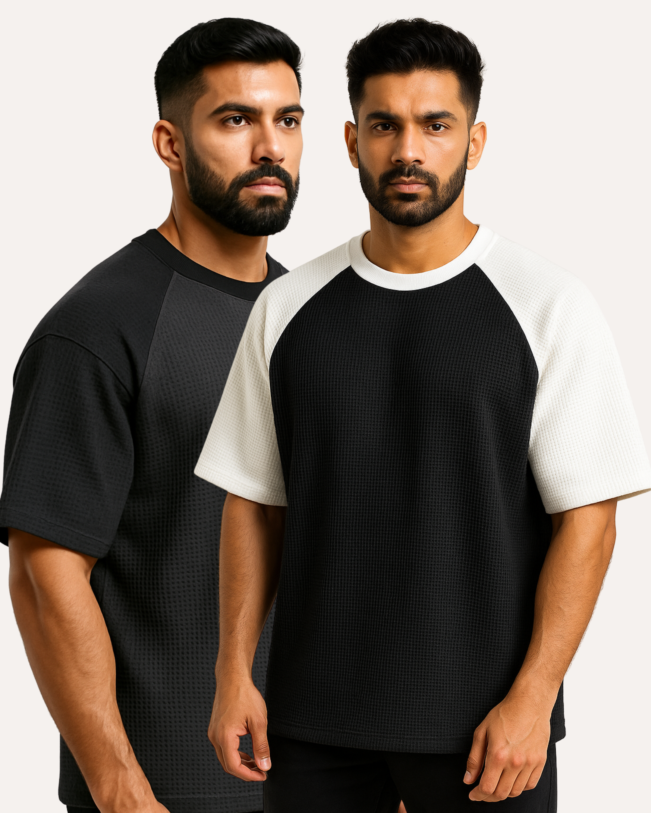 Pack of 2 Oversized Raglan Waffle Knit T-Shirts