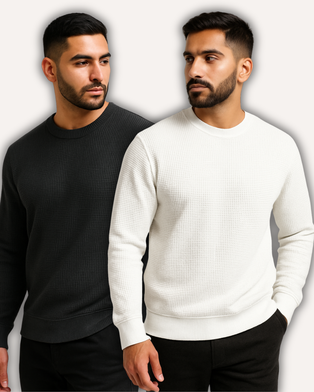 Pack of 2 Charcoal & White Waffle-Knitted Sweatshirts