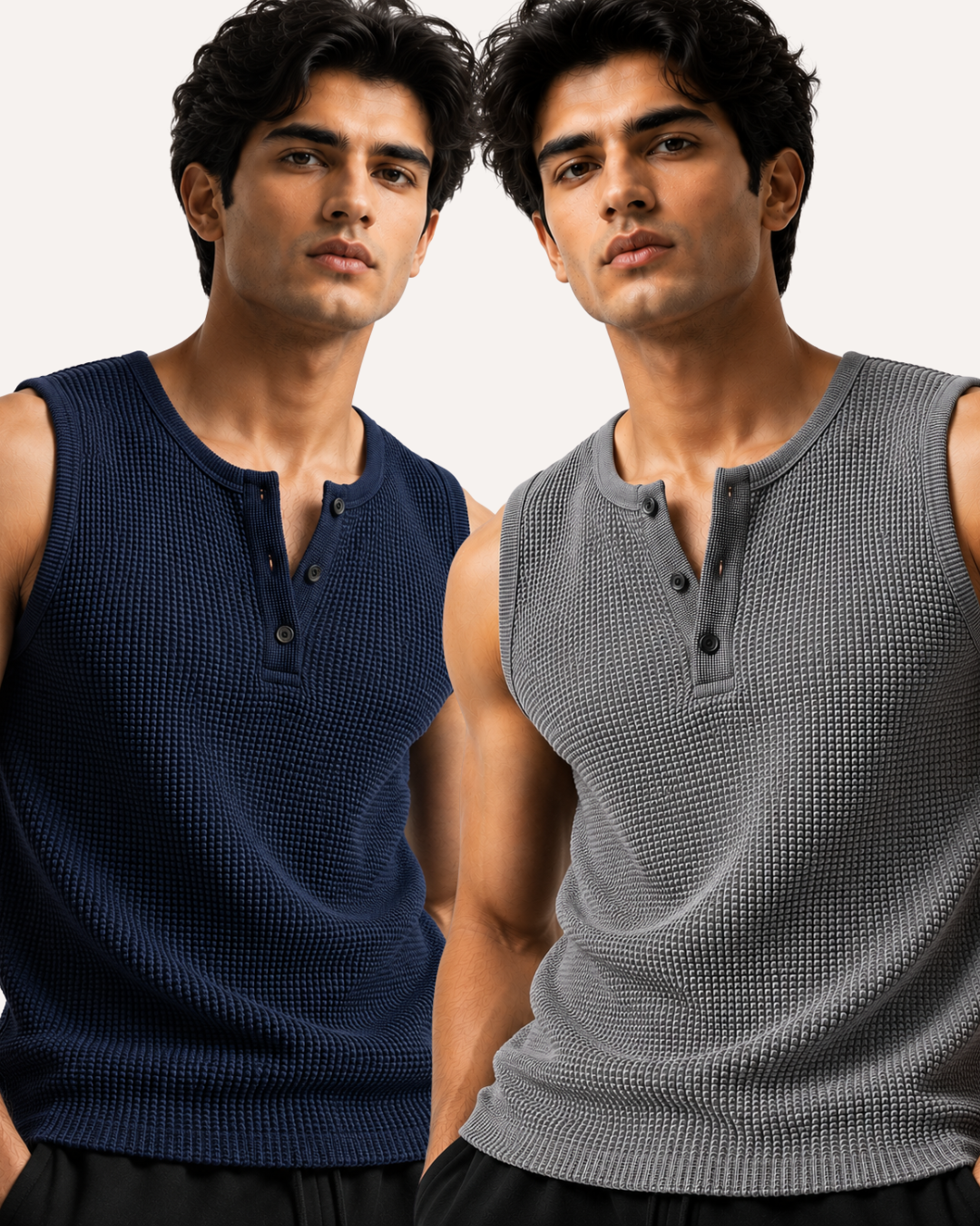 Pack of 2 Waffle Knitted Henley Sando Tank Tops