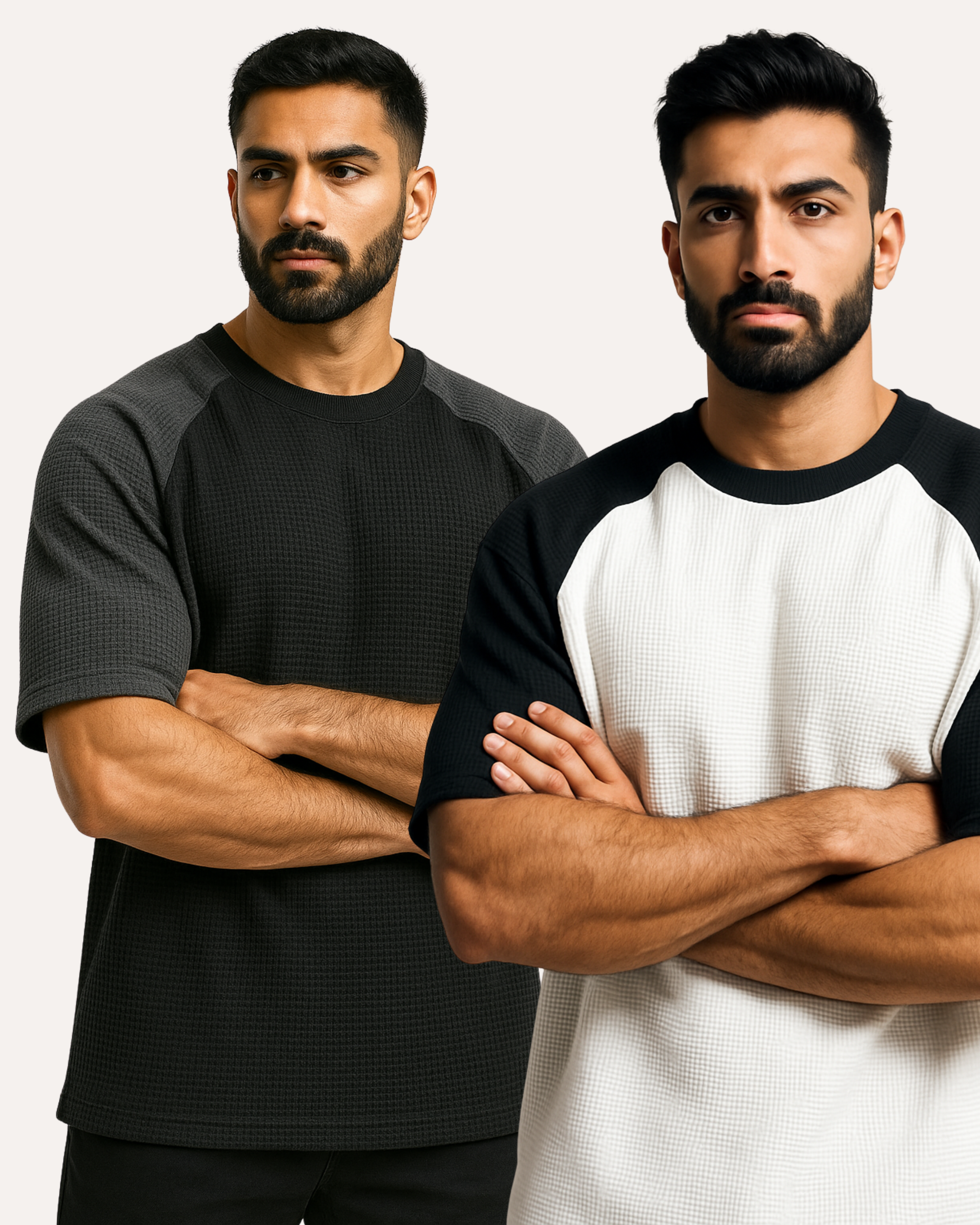 Pack of 2 Oversized Raglan Waffle Knit T-Shirts