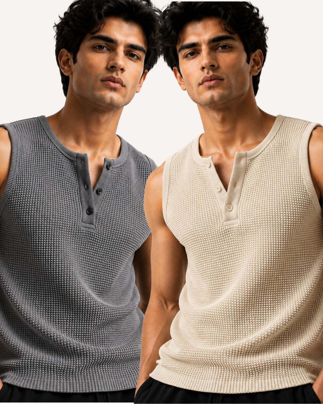 Pack of 2 Waffle Knitted Henley Sando Tank Tops