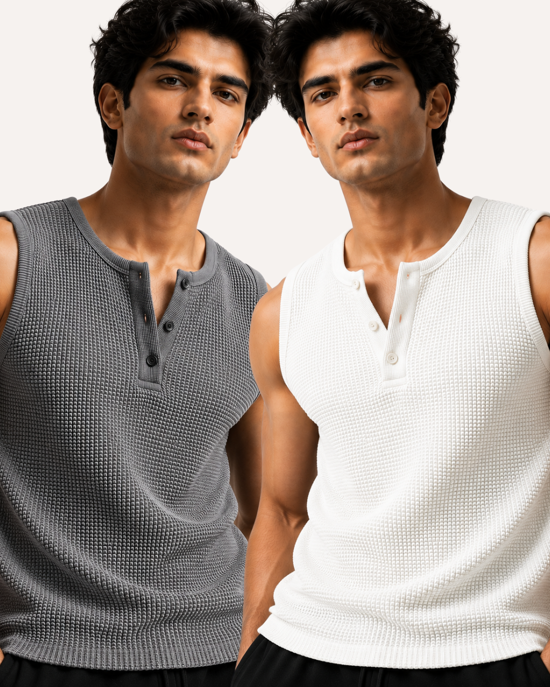 Pack of 2 Waffle Knitted Henley Sando Tank Tops
