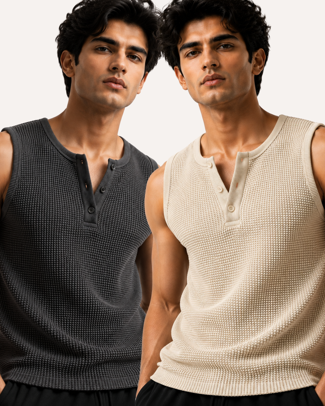 Pack of 2 Waffle Knitted Henley Sando Tank Tops