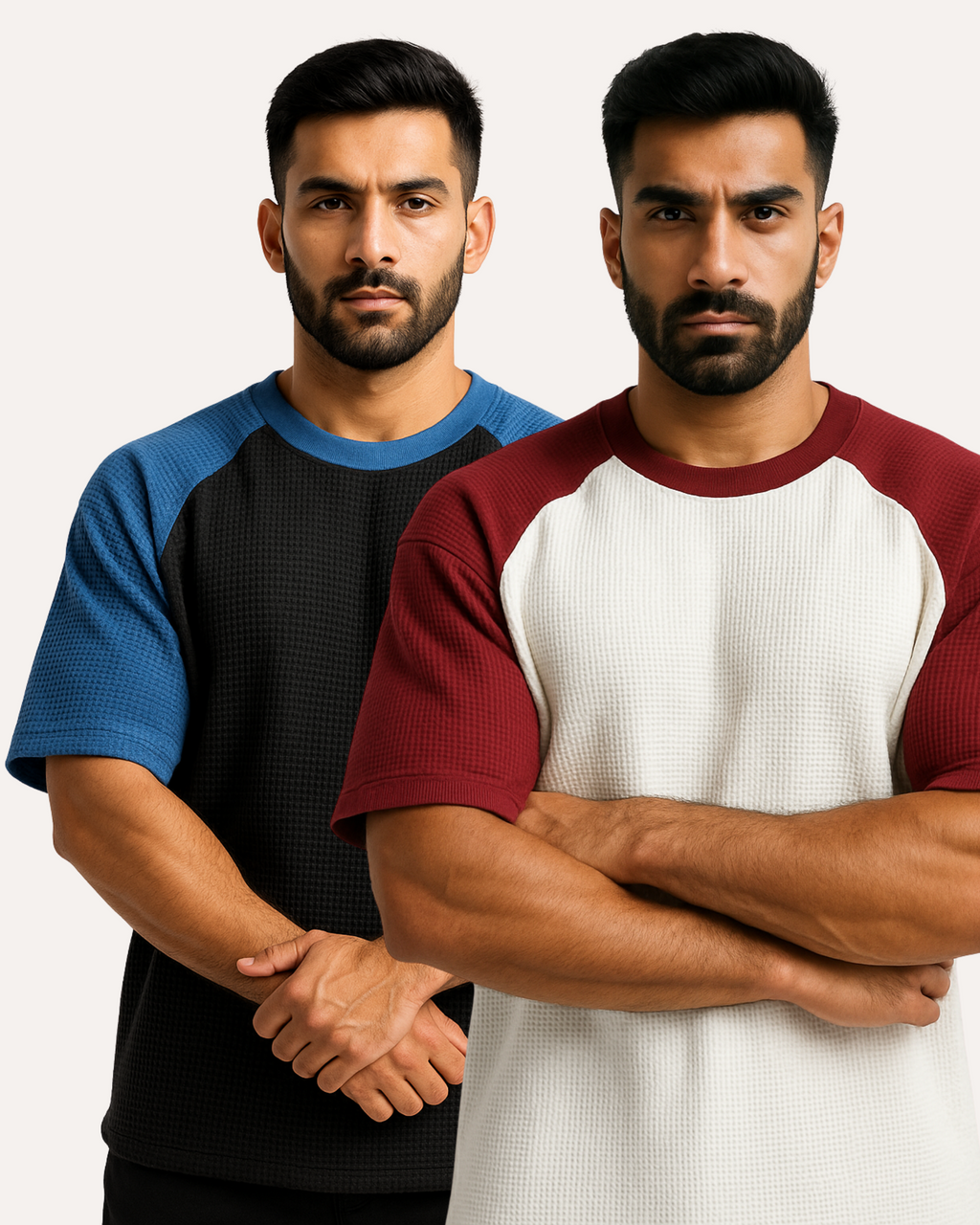 Pack of 2 Oversized Raglan Waffle Knit T-Shirts