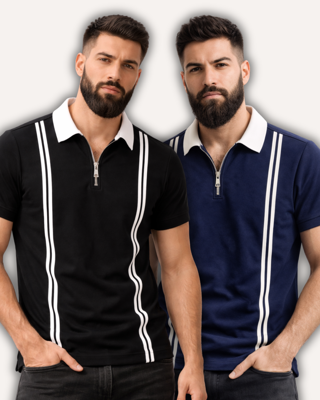 Pack of 2 Men’s Zipper Stripe Polo Shirt