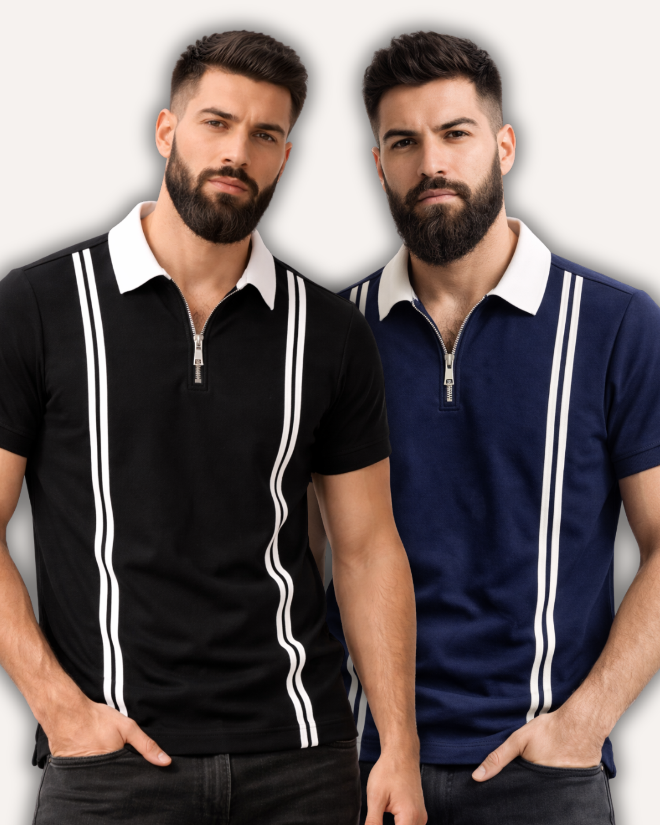 Pack of 2 Men’s Zipper Stripe Polo Shirt