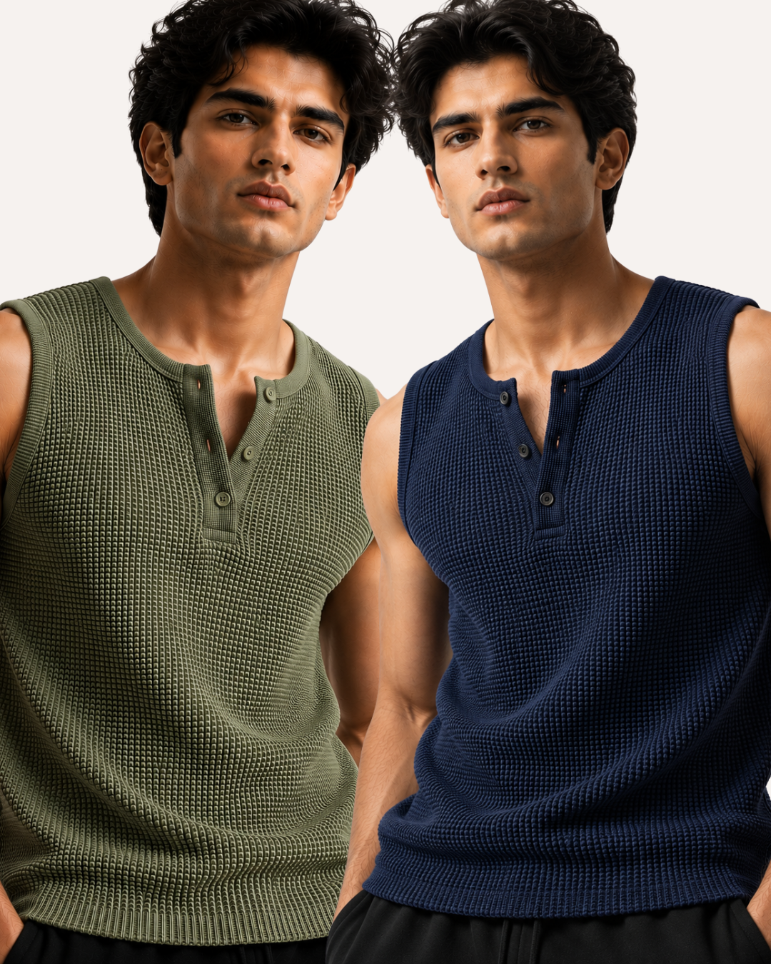 Pack of 2 Waffle Knitted Henley Sando Tank Tops