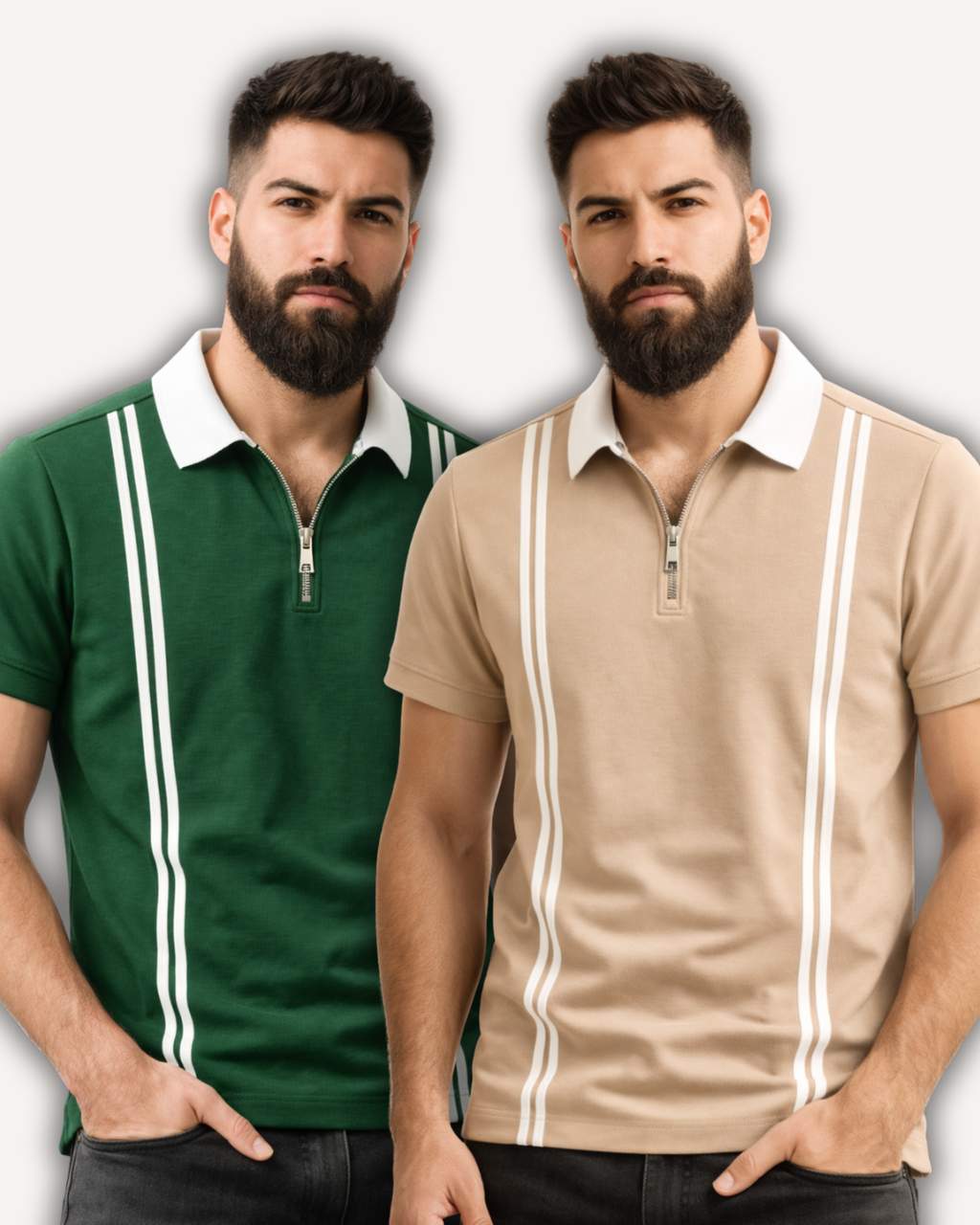 Pack of 2 Men’s Zipper Stripe Polo Shirt