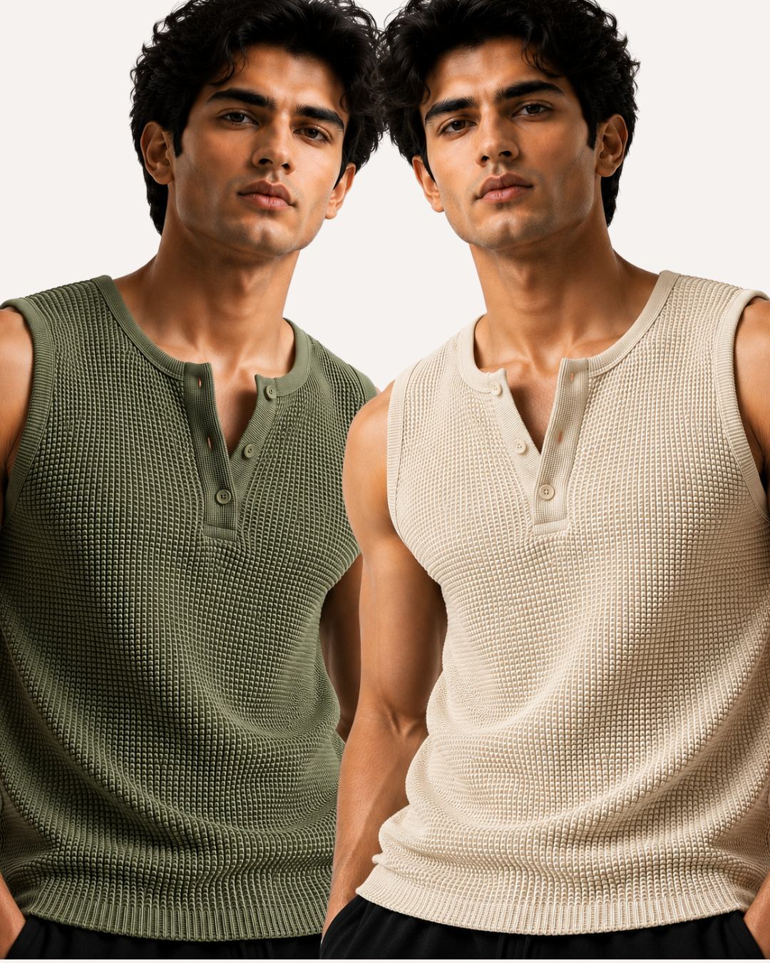 Pack of 2 Waffle Knitted Henley Sando Tank Tops