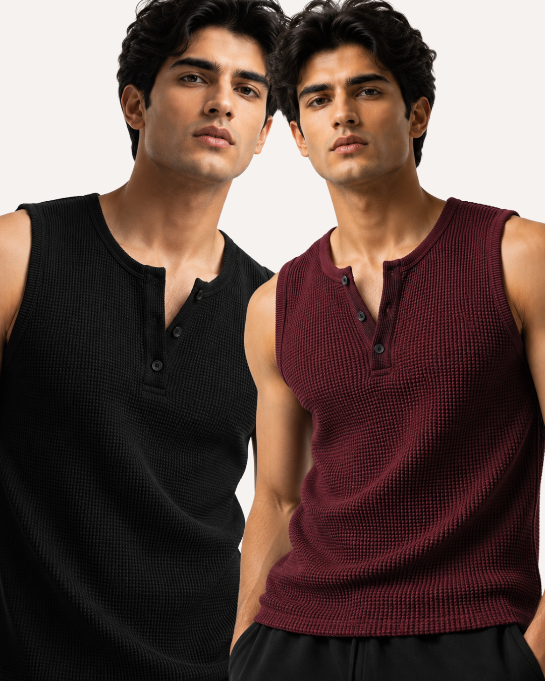 Pack of 2 Waffle Knitted Henley Sando Tank Tops