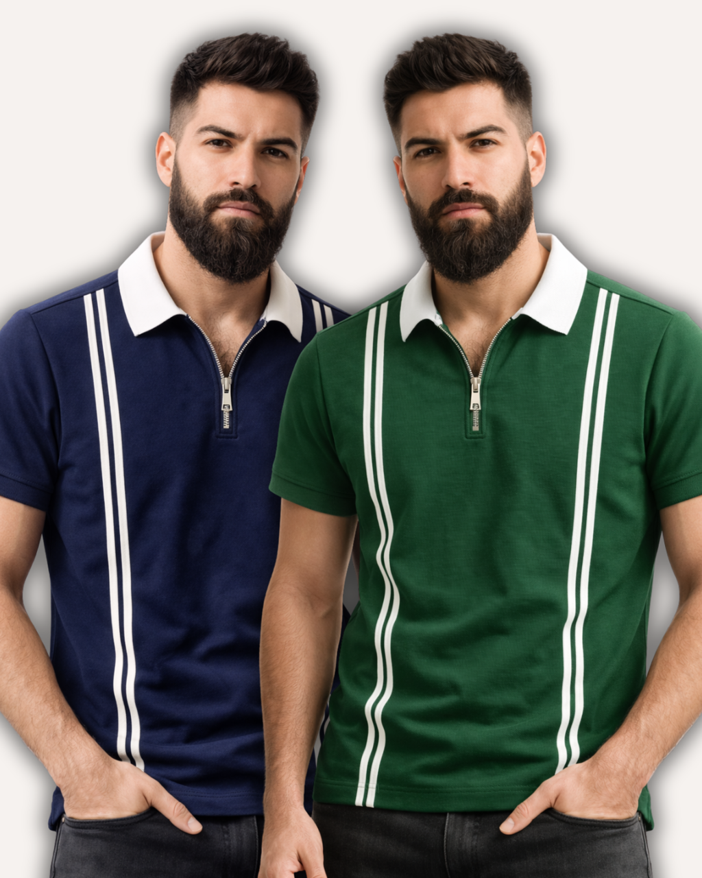 Pack of 2 Men’s Zipper Stripe Polo Shirt