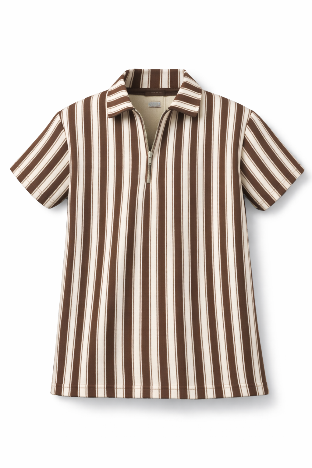 Waffle Knit Dual Stripe Zip Polo Shirt