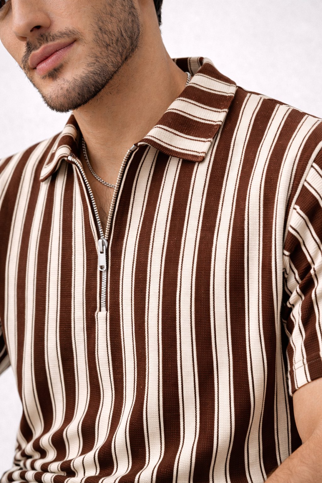 Pack of 2 - Waffle Knit Dual Stripe Zip Polo Shirt