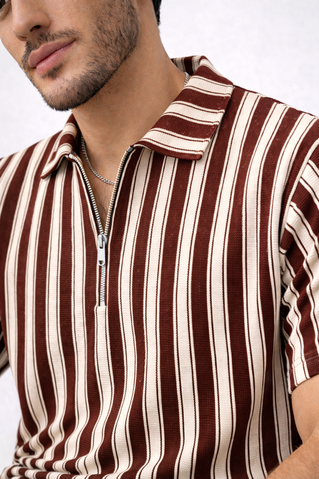 Pack of 2 - Waffle Knit Dual Stripe Zip Polo Shirt