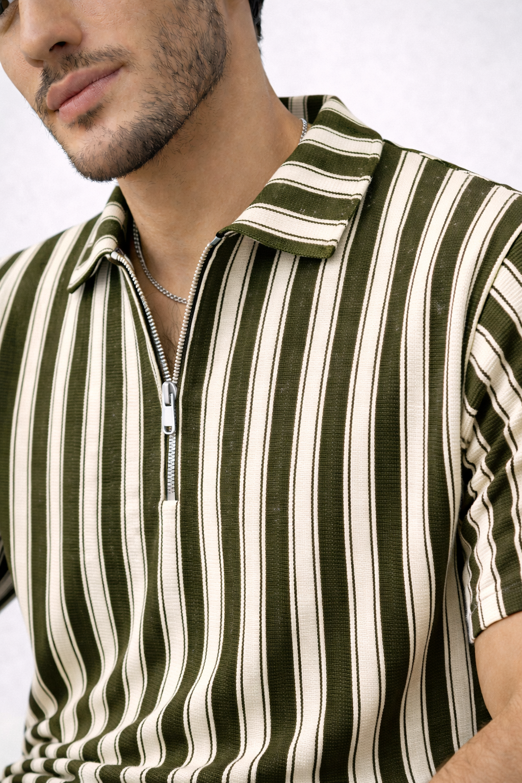 Pack of 2 - Waffle Knit Dual Stripe Zip Polo Shirt