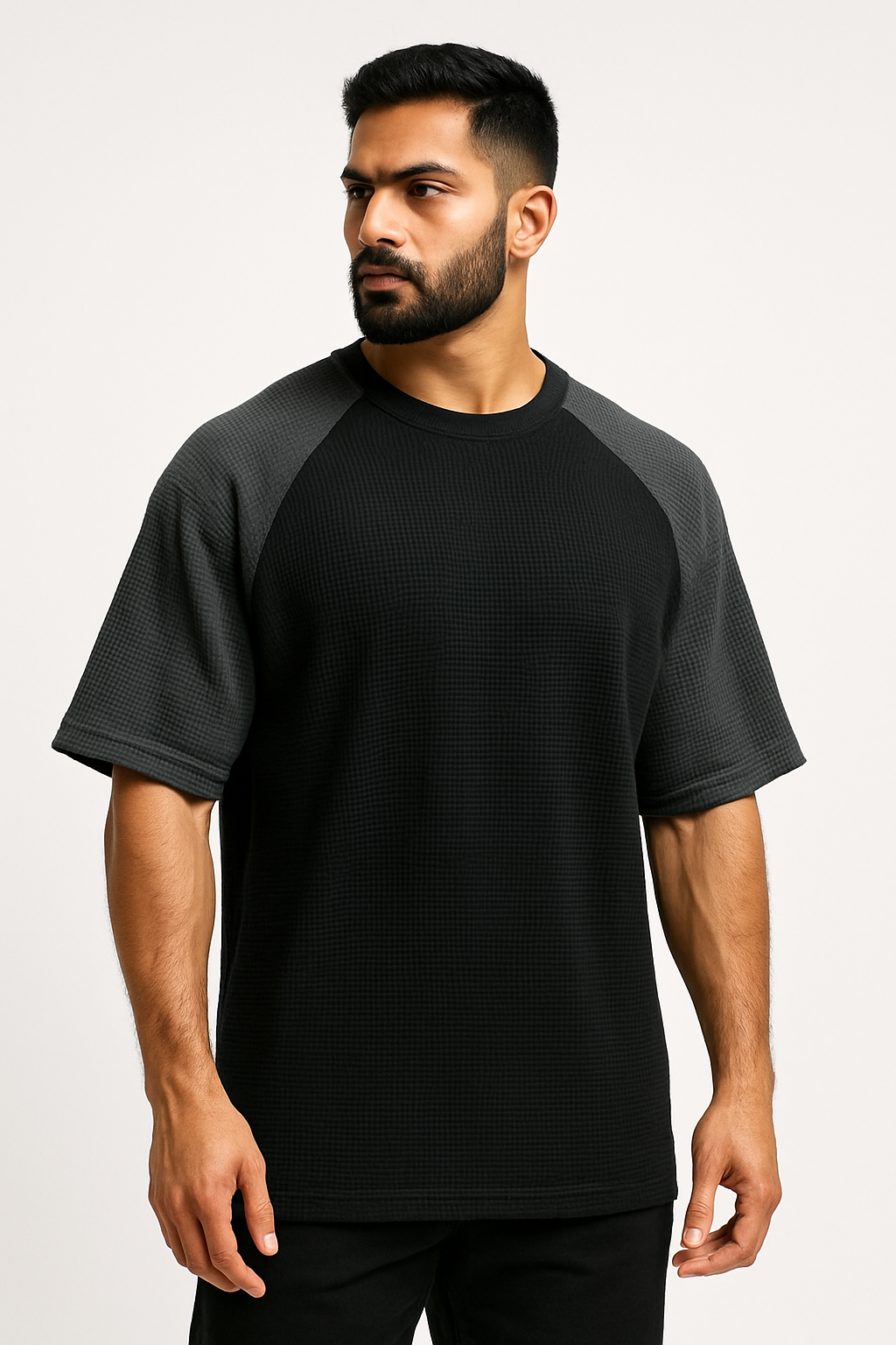 Oversized Waffle Knit Raglan T-Shirt