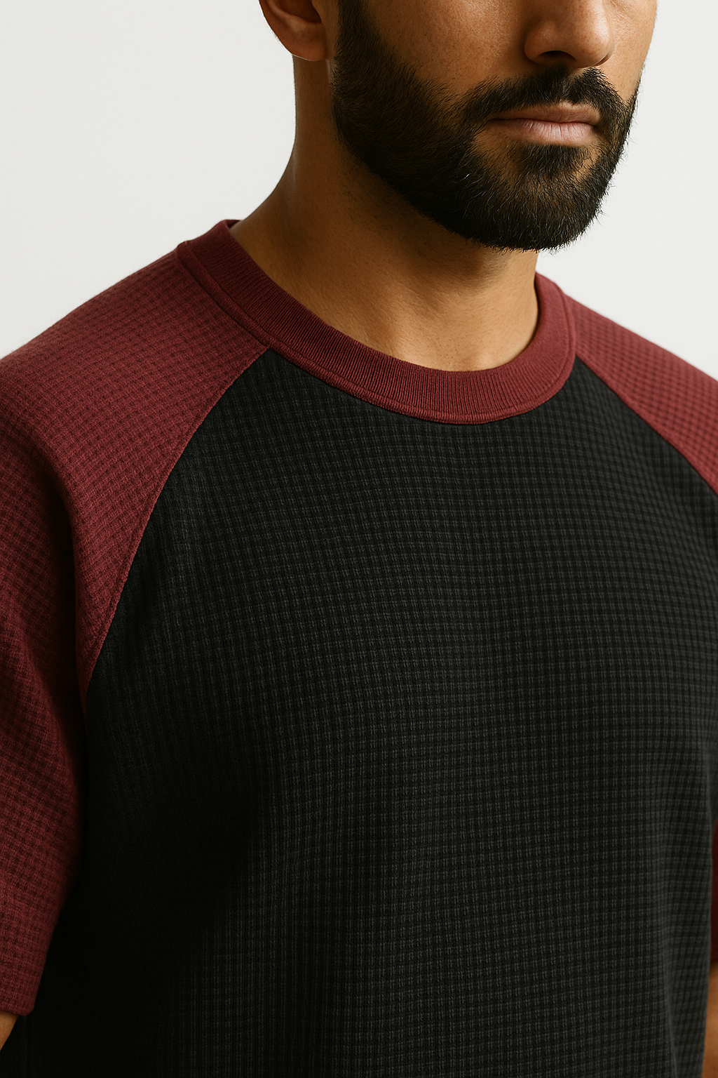 Oversized Waffle Knit Raglan T-Shirt