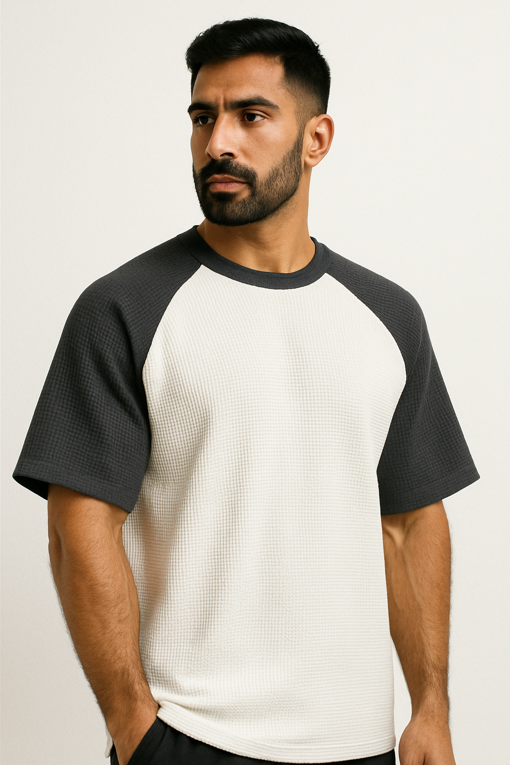 Oversized Waffle Knit Raglan T-Shirt