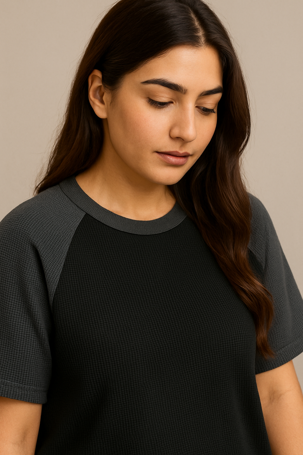 Oversized Waffle Knit Raglan T-Shirt for Women