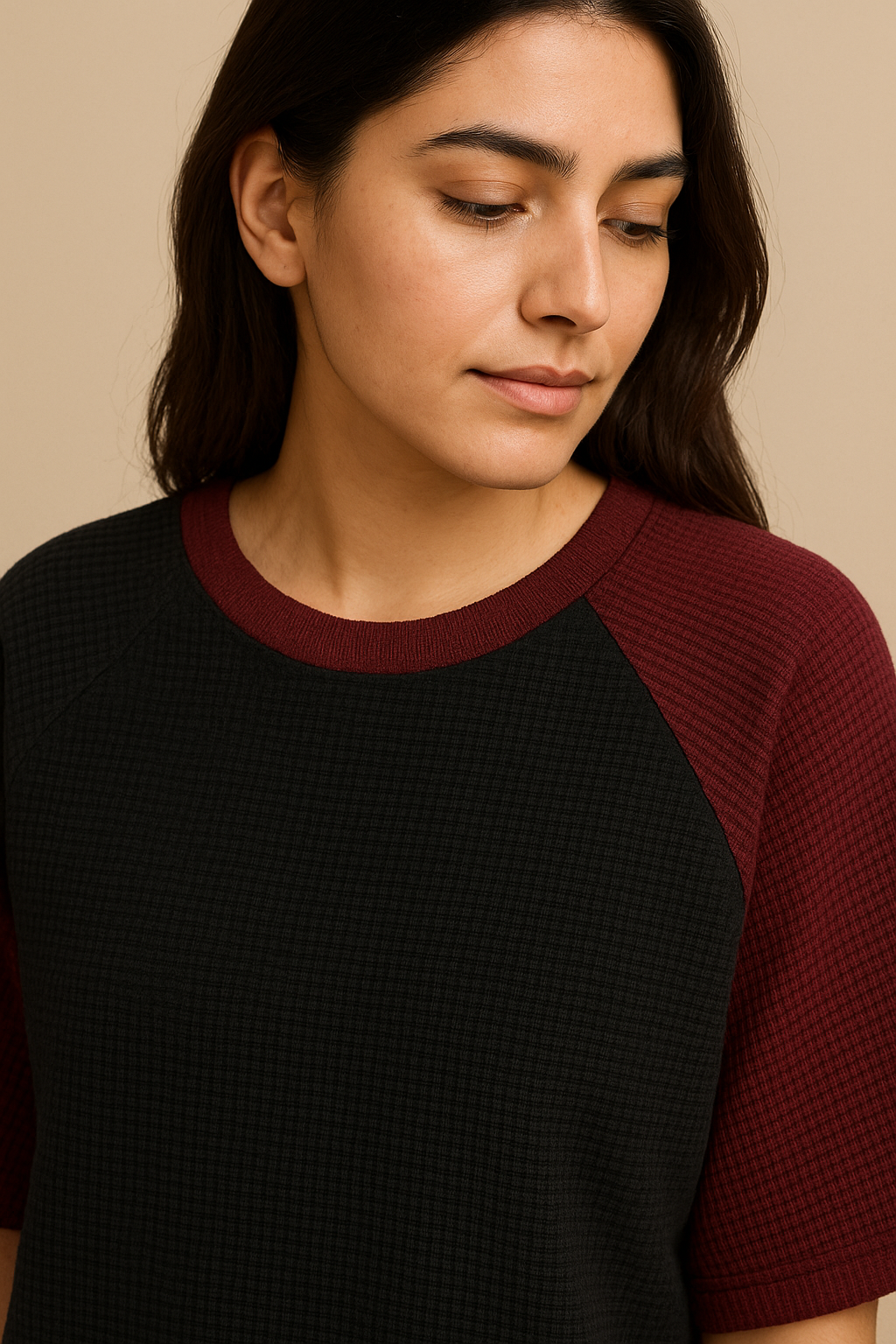 Oversized Waffle Knit Raglan T-Shirt for Women