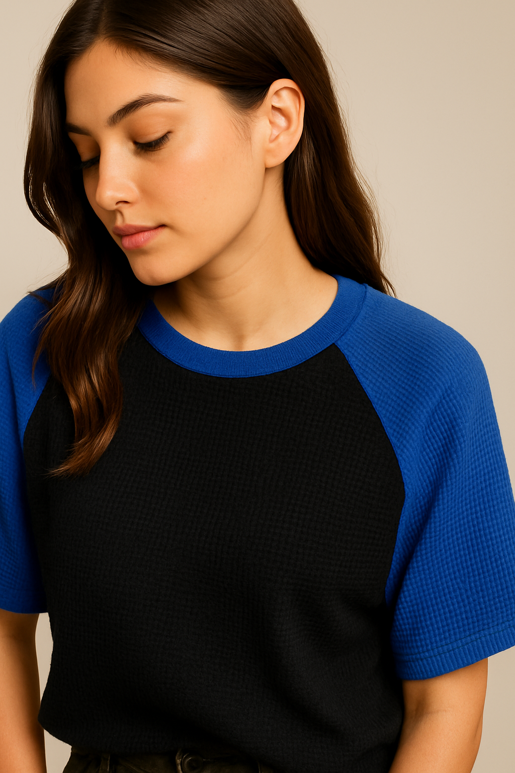 Oversized Waffle Knit Raglan T-Shirt for Women