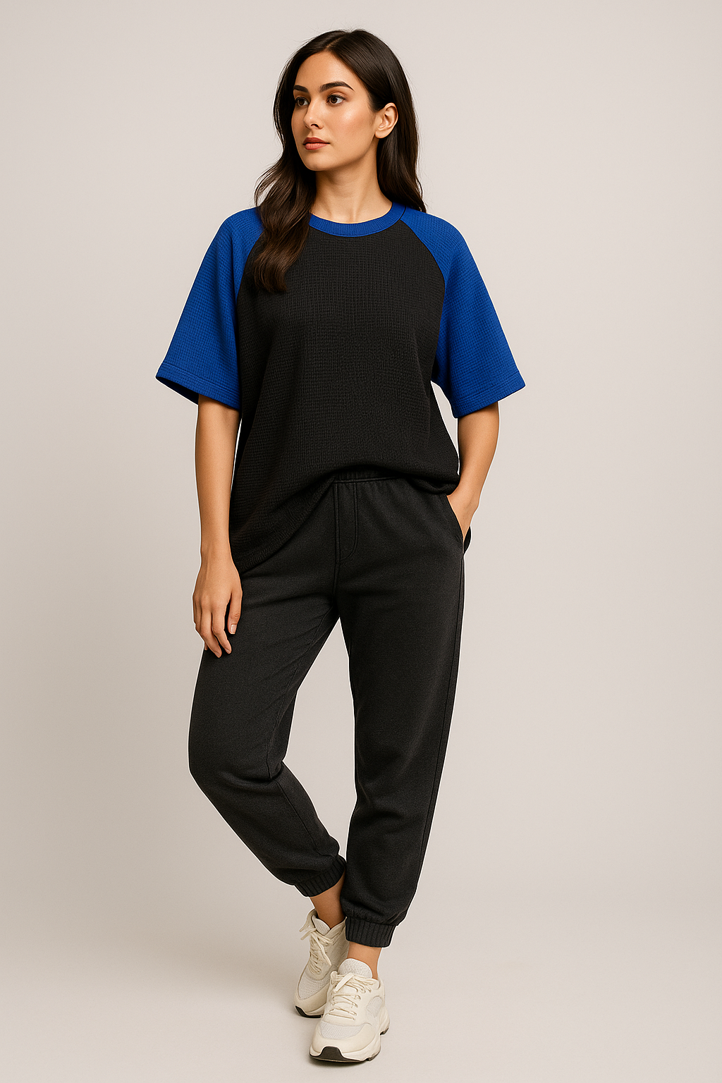 Oversized Waffle Knit Raglan T-Shirt for Women