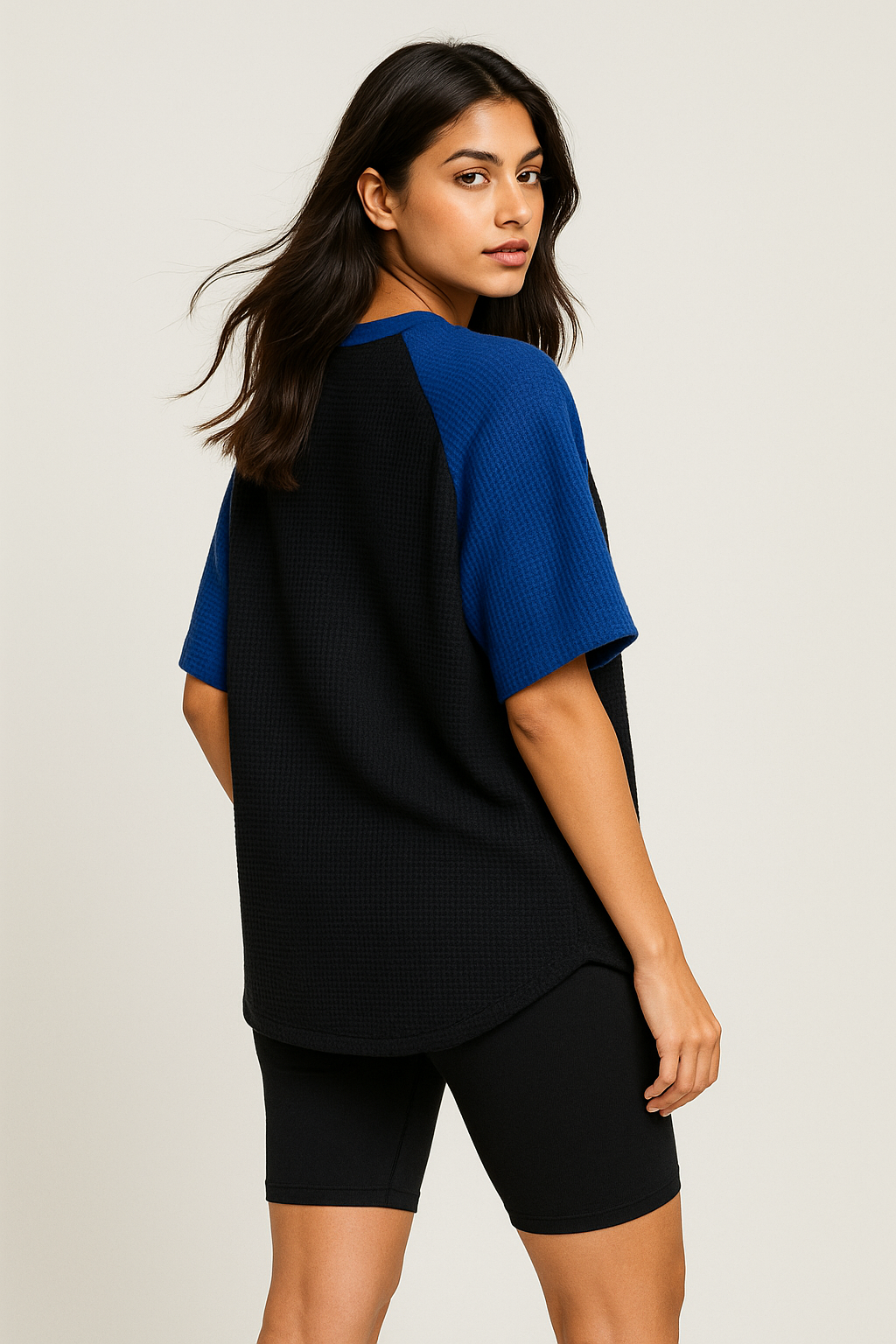 Oversized Waffle Knit Raglan T-Shirt for Women