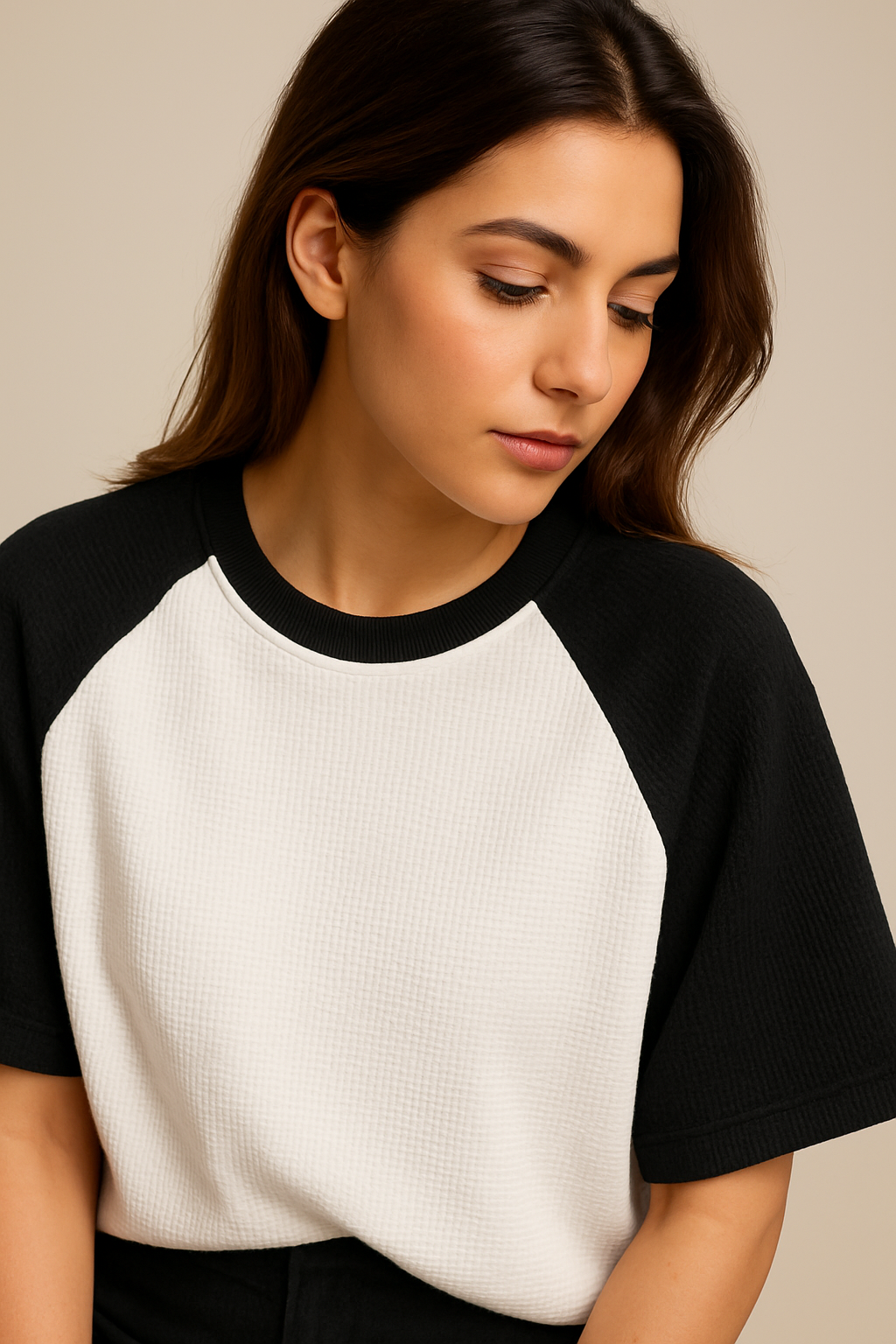 Oversized Waffle Knit Raglan T-Shirt for Women