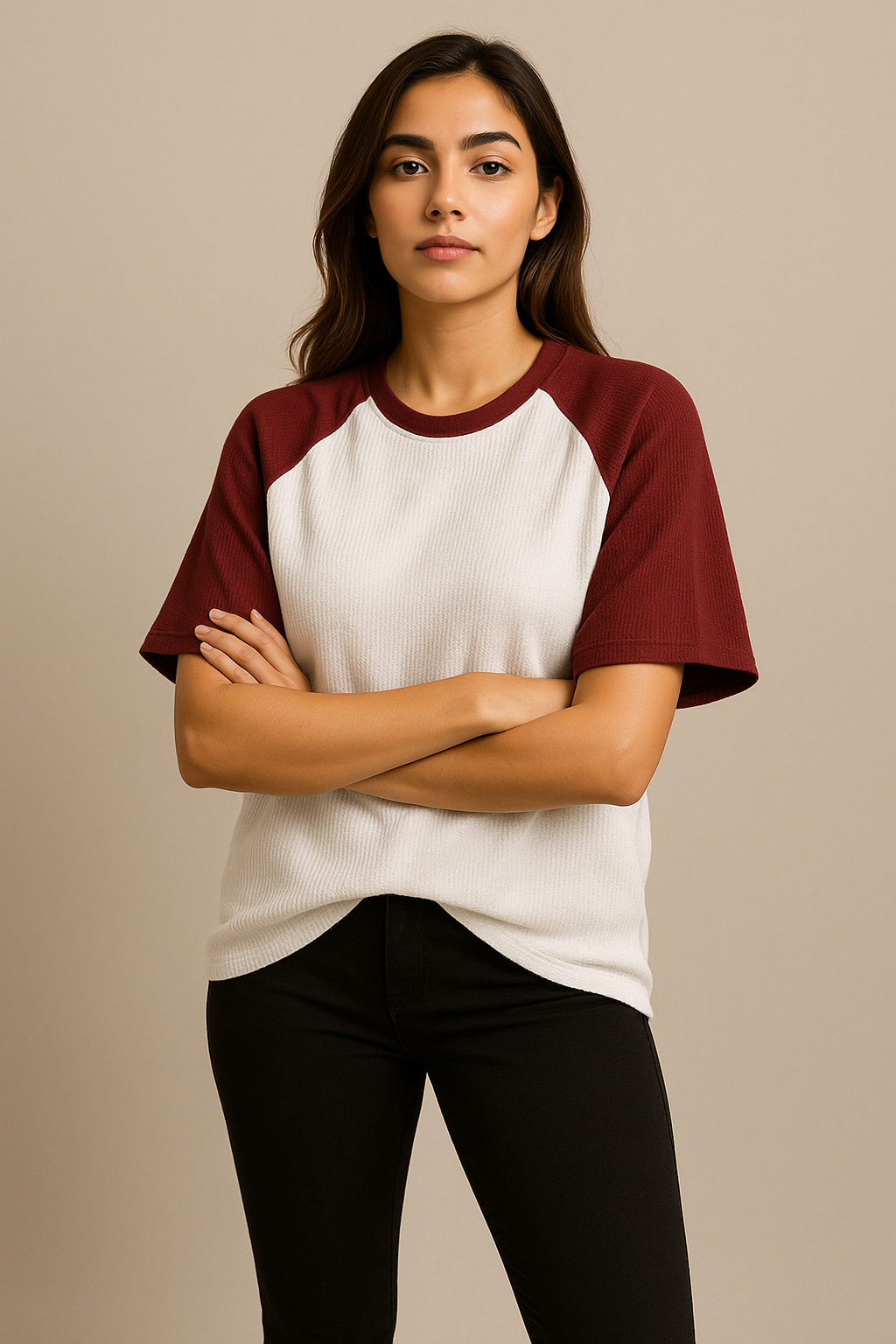 Oversized Waffle Knit Raglan T-Shirt for Women