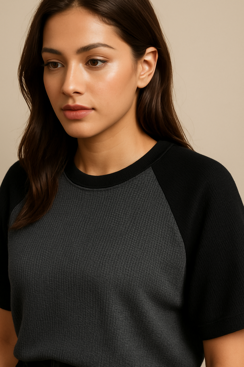 Oversized Waffle Knit Raglan T-Shirt for Women