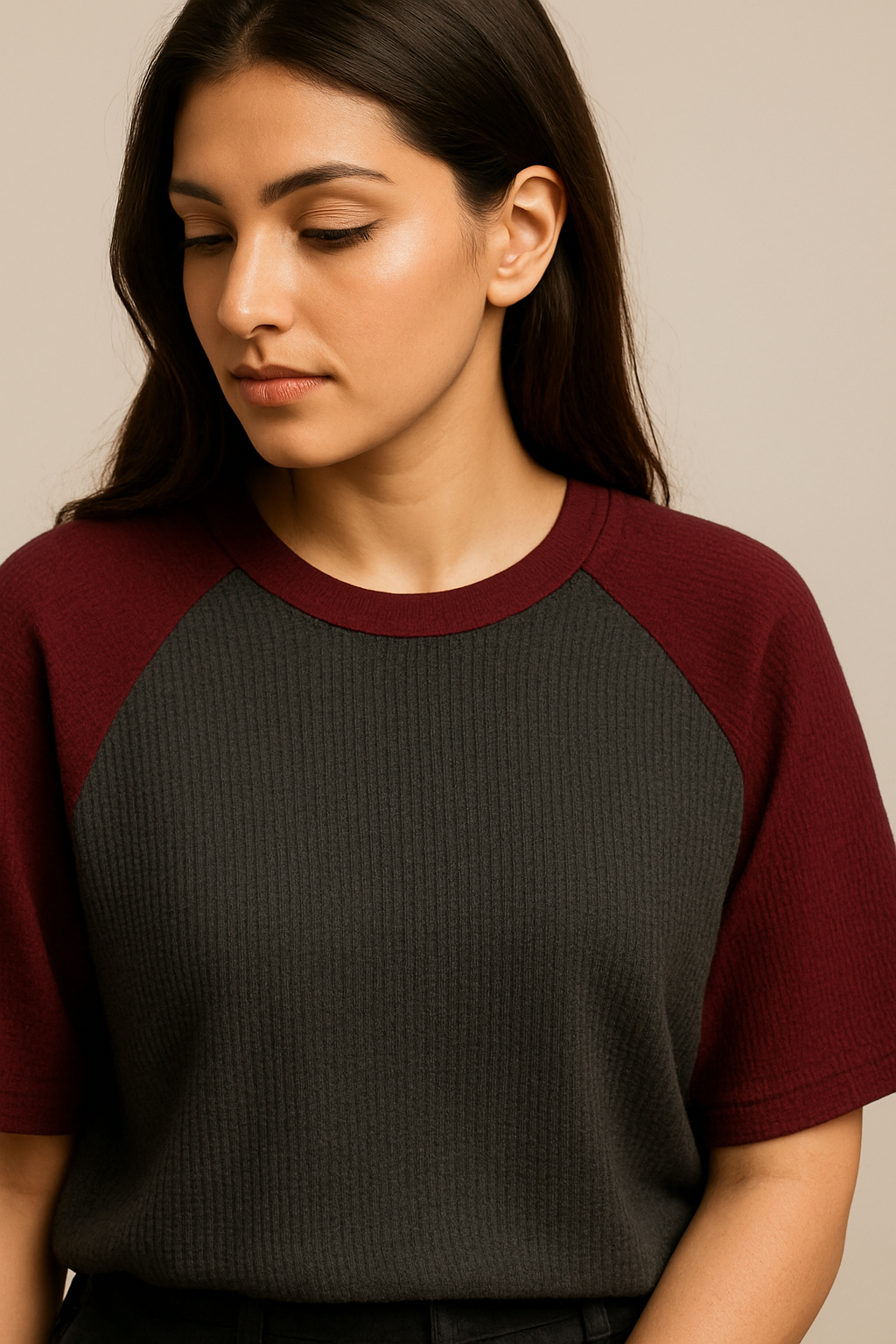 Oversized Waffle Knit Raglan T-Shirt for Women