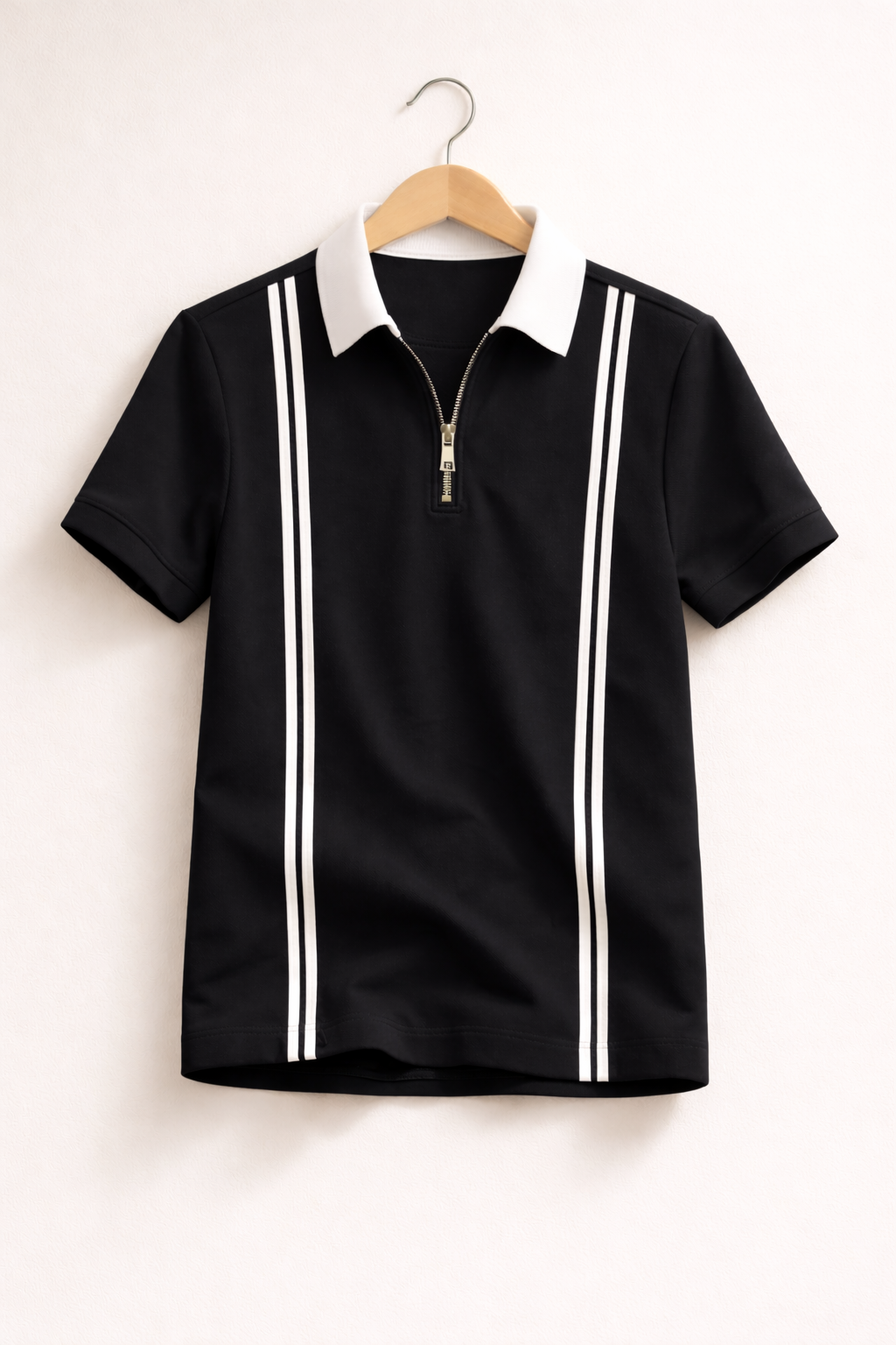 Men’s Zipper Stripe Polo Shirt - Black