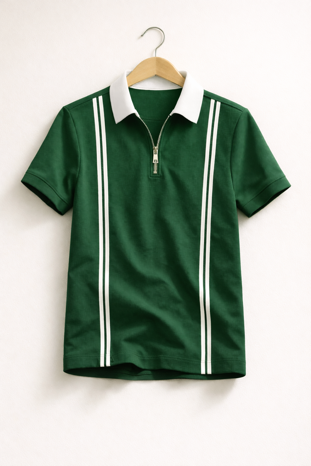 Men’s Zipper Stripe Polo Shirt - Green