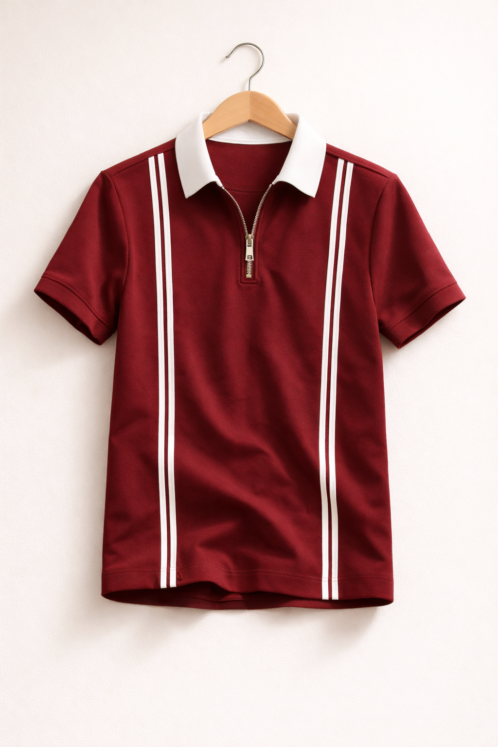 Men’s Zipper Stripe Polo Shirt - Maroon