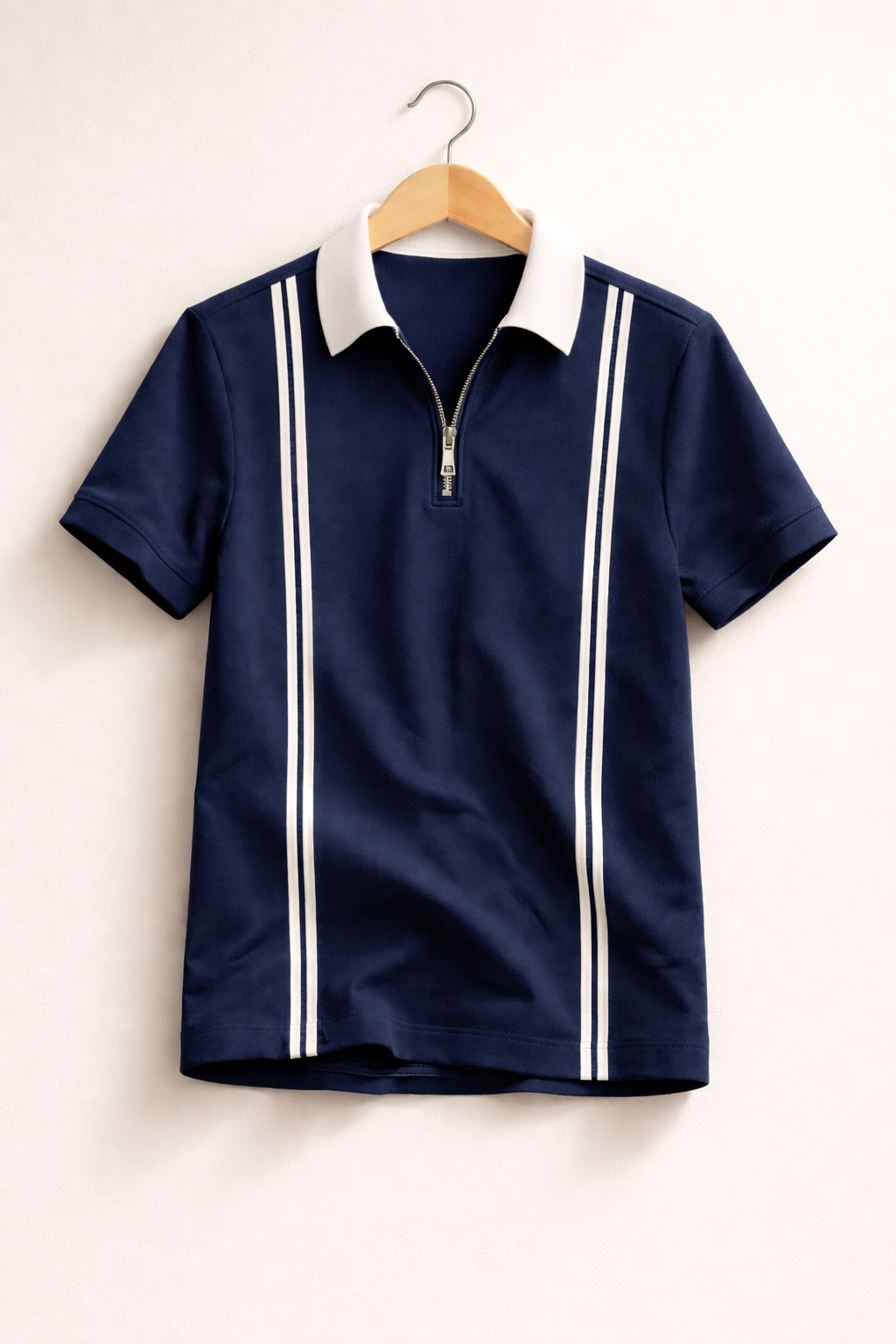 Men’s Zipper Stripe Polo Shirt - Navy Blue