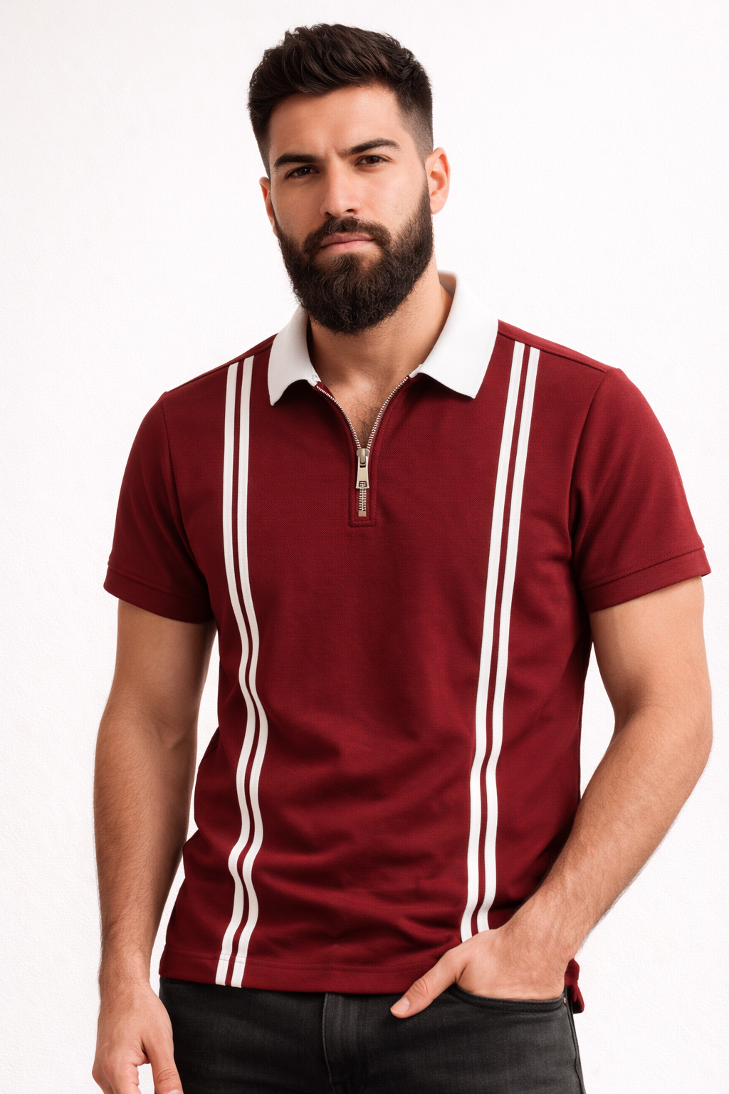 Pack of 2 Men’s Zipper Stripe Polo Shirt