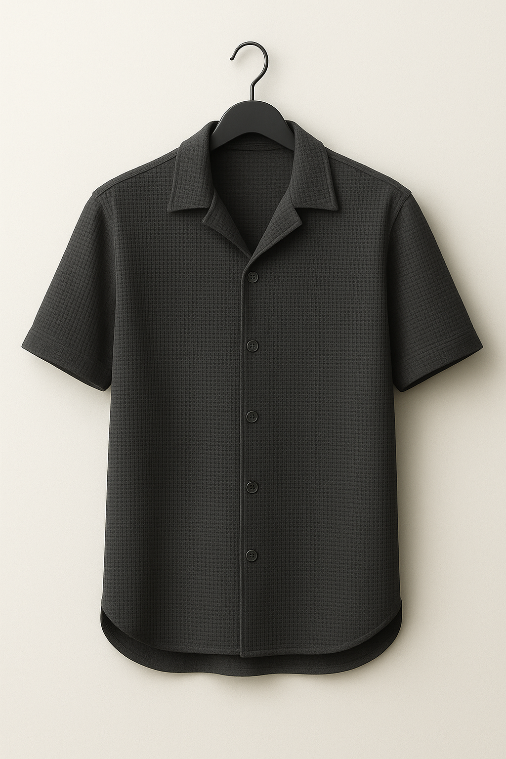 Charcoal Cuban Collar Waffle Knit Shirt for Men