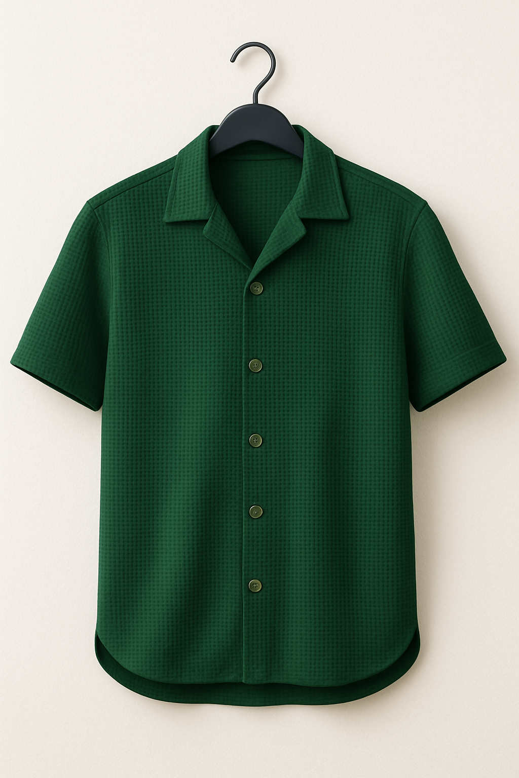 Green Cuban Collar Waffle Knit Shirt for Men