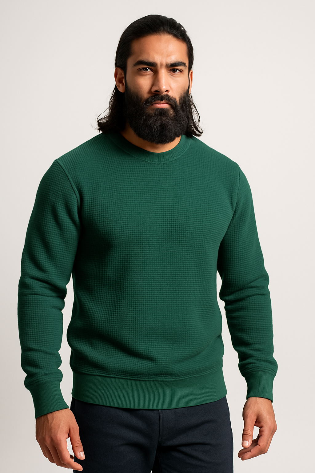 Pack of 2 Blue & Green Waffle-Knitted Sweatshirts