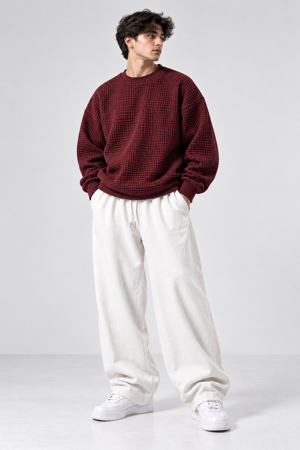 Oversized Waffle Knitted Sweatshirt & Baggy Trouser Tracksuit