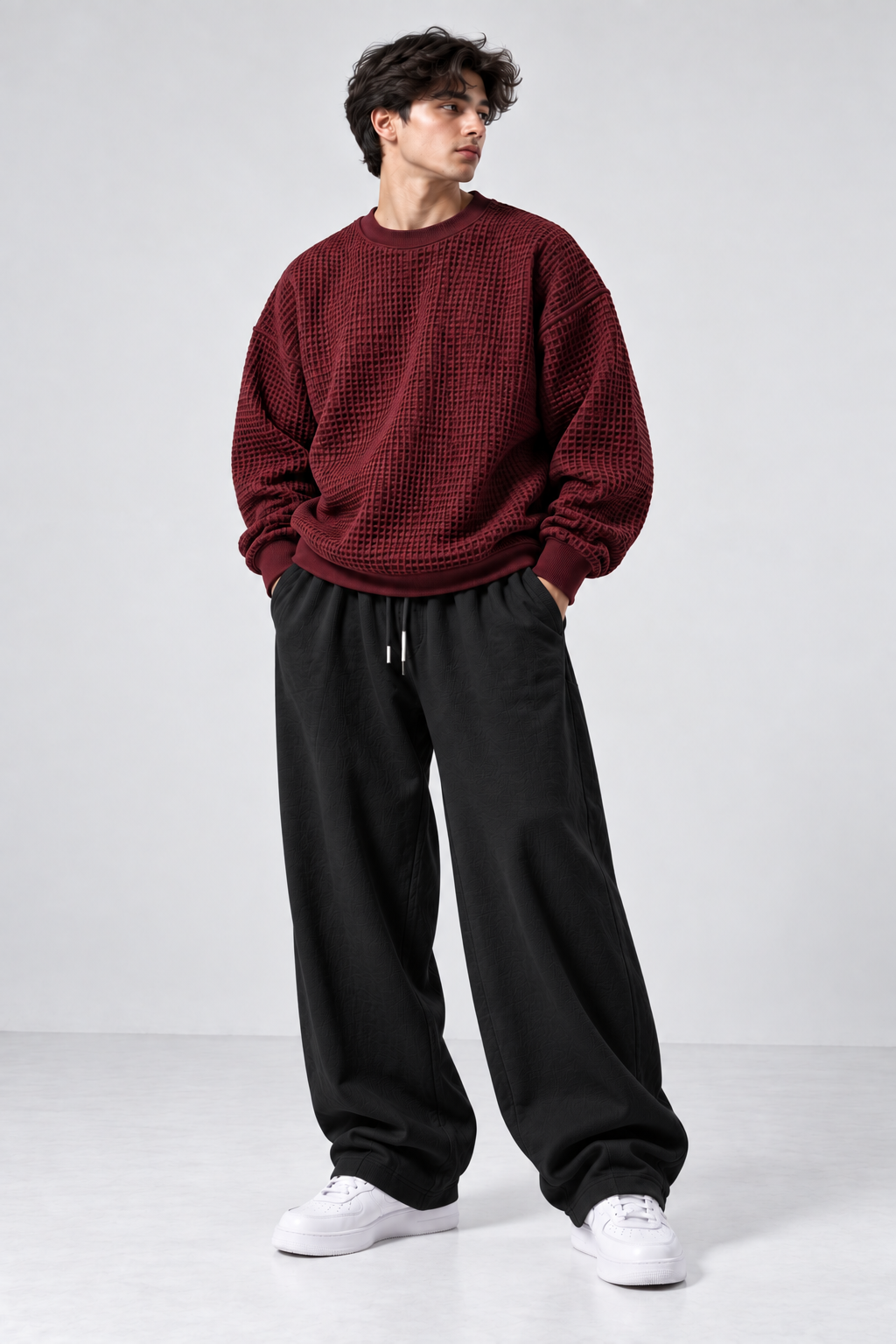 Oversized Waffle Knitted Sweatshirt & Baggy Trouser Tracksuit