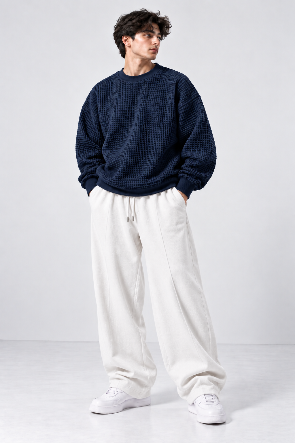 Oversized Waffle Knitted Sweatshirt & Baggy Trouser Tracksuit