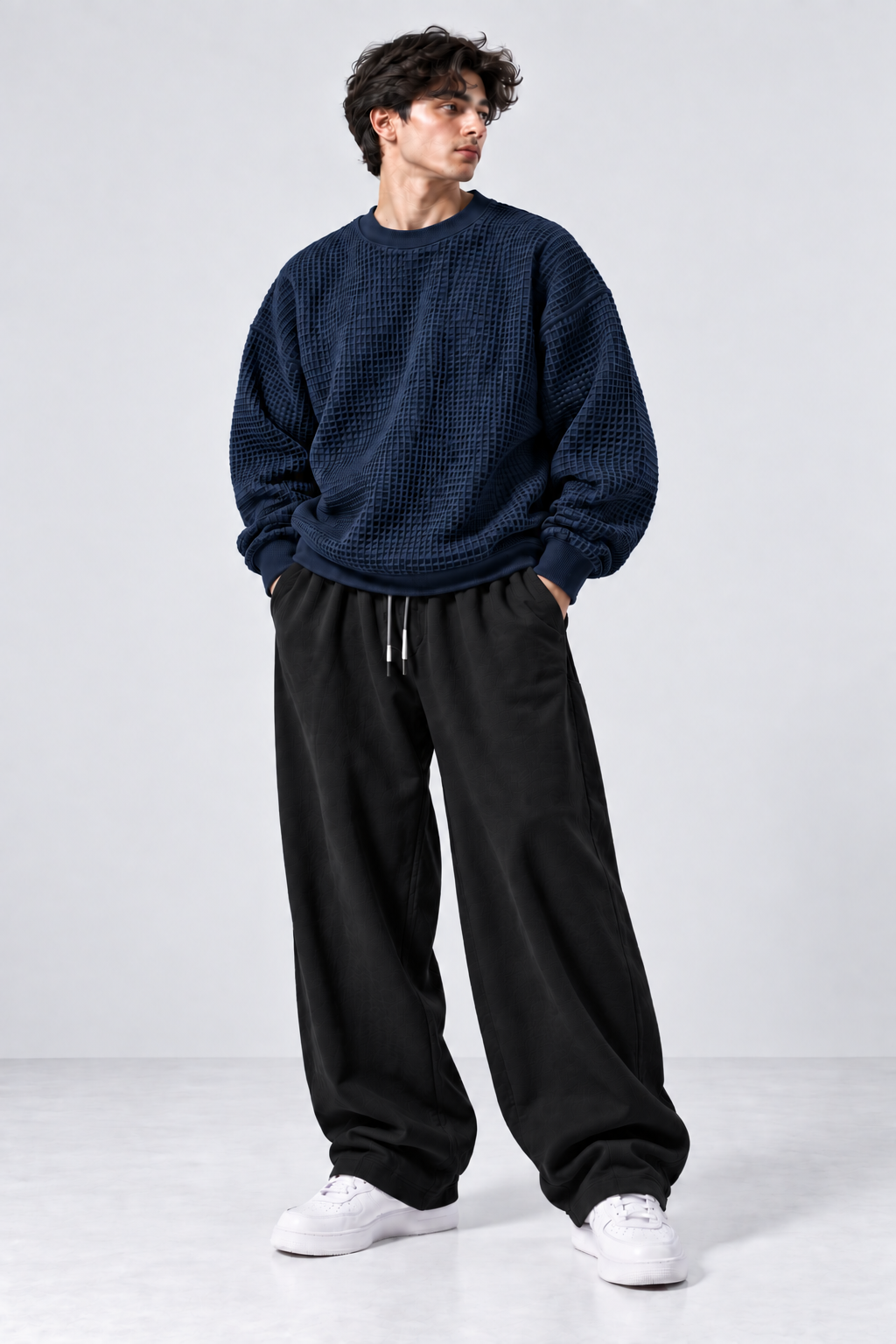 Oversized Waffle Knitted Sweatshirt & Baggy Trouser Tracksuit
