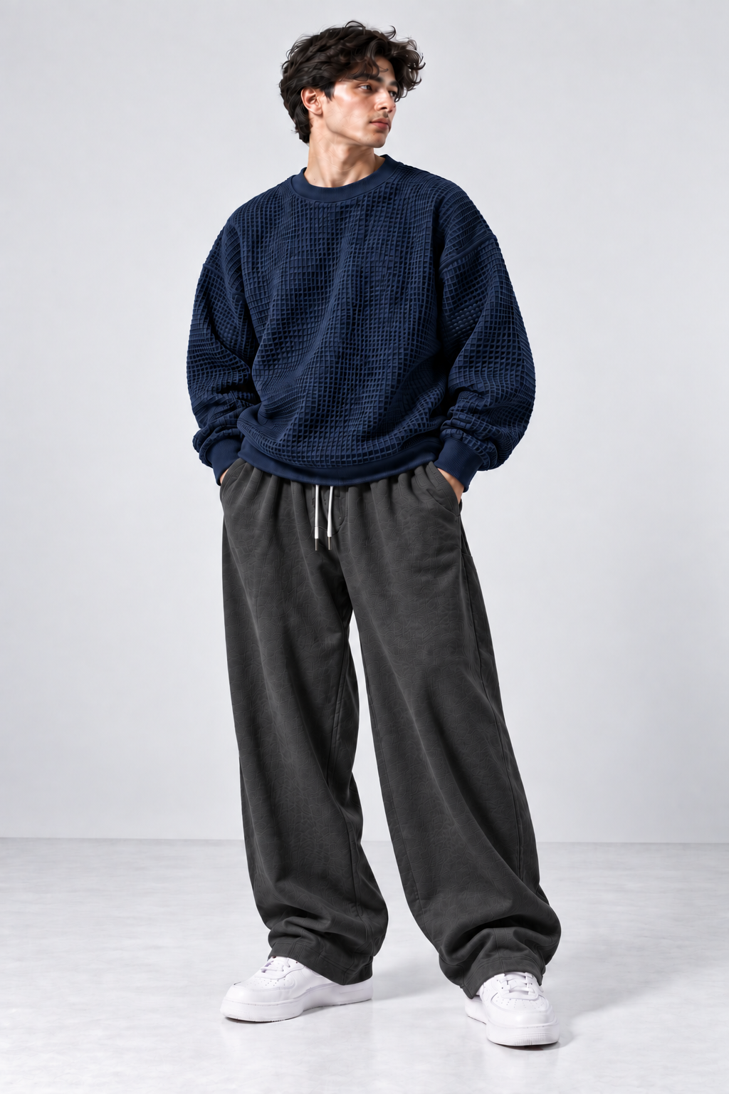 Oversized Waffle Knitted Sweatshirt & Baggy Trouser Tracksuit