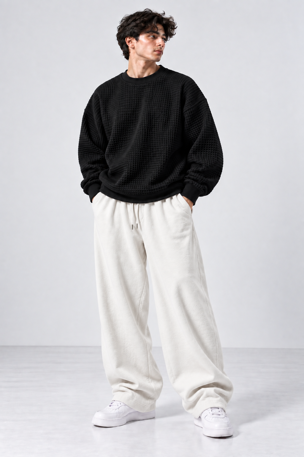Oversized Waffle Knitted Sweatshirt & Baggy Trouser Tracksuit