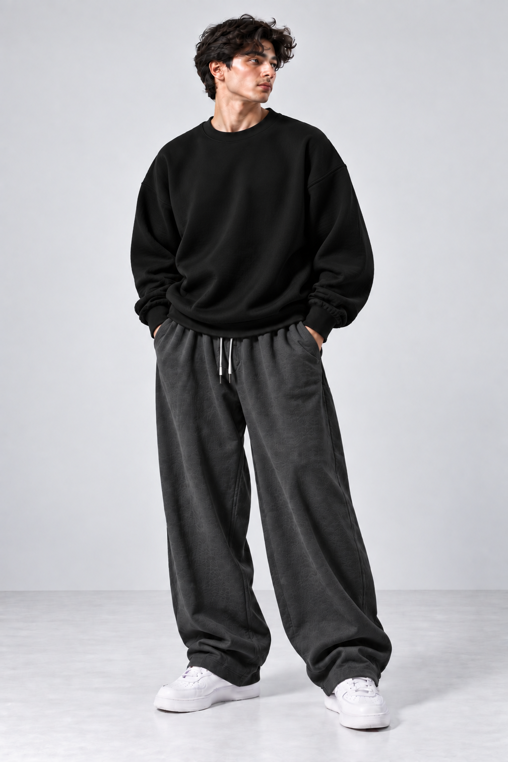 Oversized Waffle Knitted Sweatshirt & Baggy Trouser Tracksuit