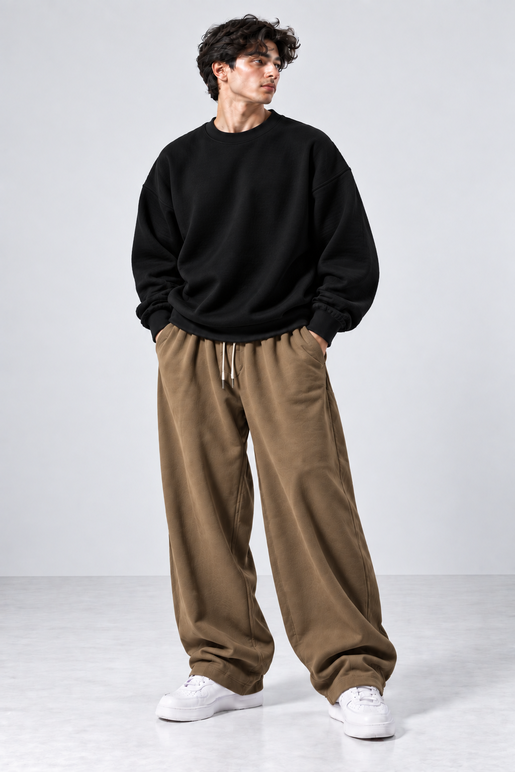 Oversized Waffle Knitted Sweatshirt & Baggy Trouser Tracksuit