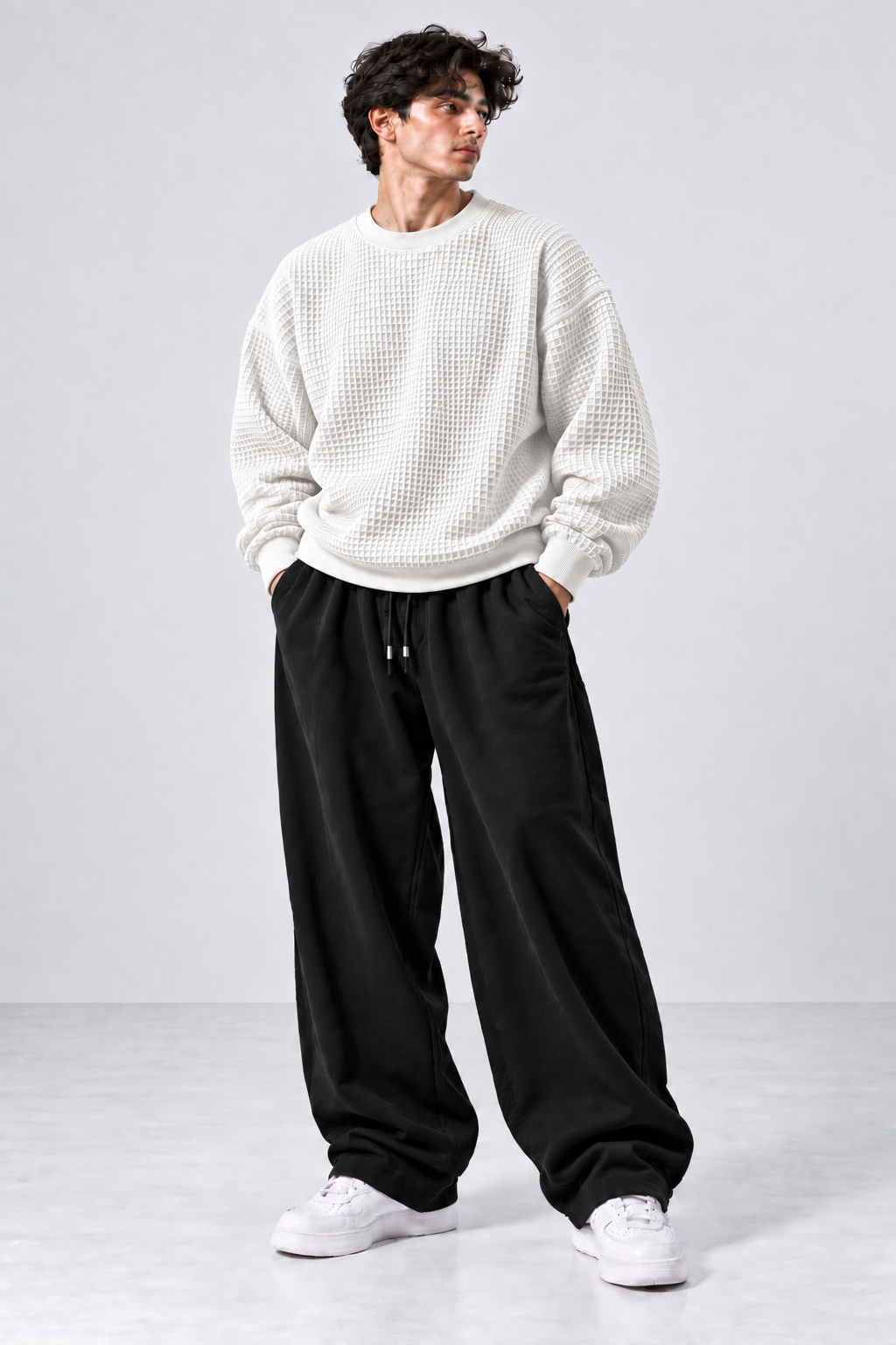 Oversized Waffle Knitted Sweatshirt & Baggy Trouser Tracksuit